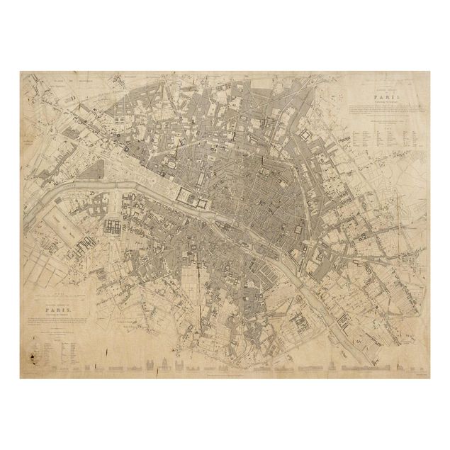 Print on wood - Vintage Map Paris