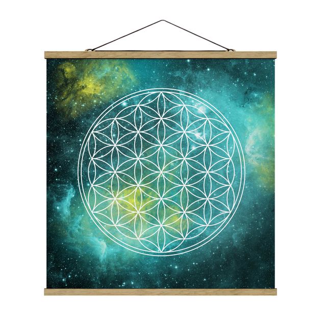 Fabric print with poster hangers - Flower Of Life In Starlight