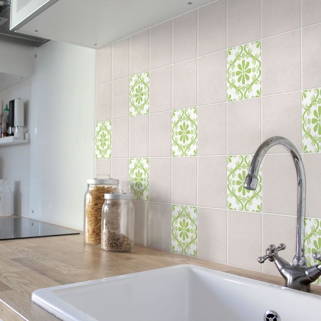 Tile sticker - Flower Design White Spring Green