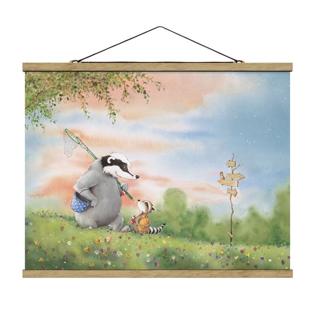 Fabric print with poster hangers - Vasily Raccoon - Vasily And Sibelius At The Signpost