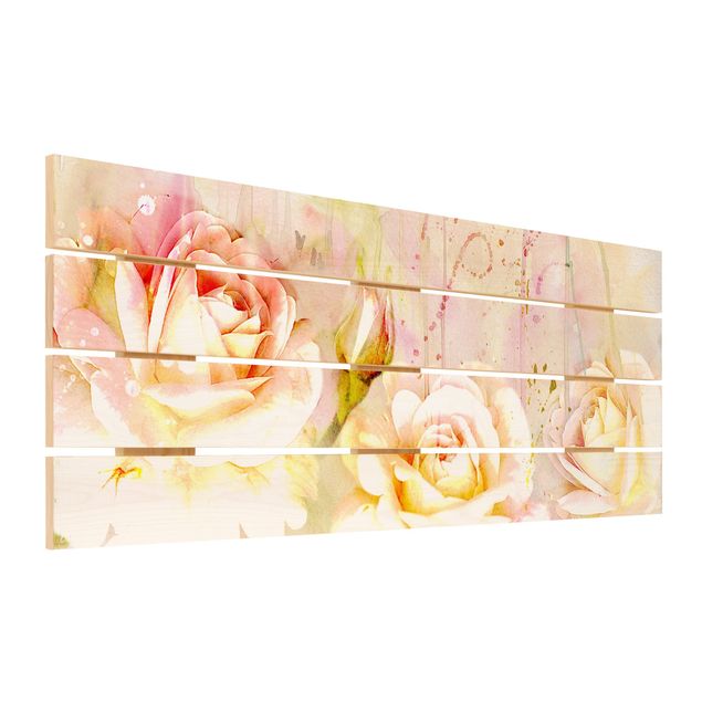 Print on wood - Watercolour Flowers Roses