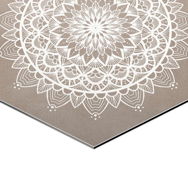 Alu-Dibond hexagon - Mandala Illustration Shabby Set Beige White