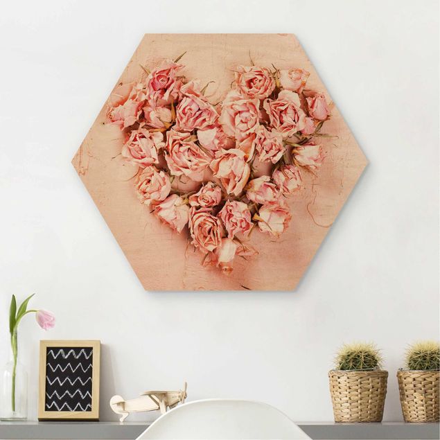 Wooden hexagon - Rose Heart