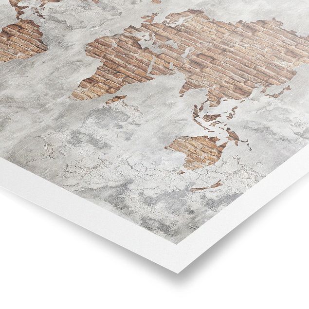 Poster - Shabby Concrete Brick World Map