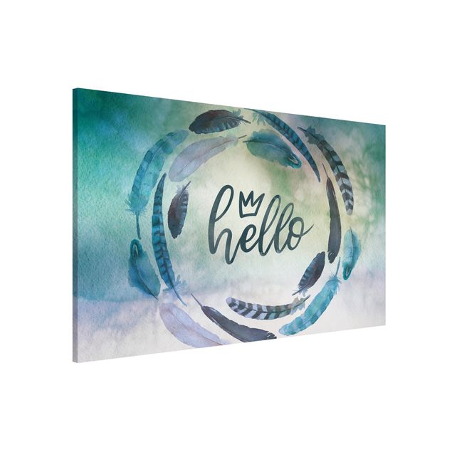 Magnetic memo board - Hello Crown Watercolour With Feathers