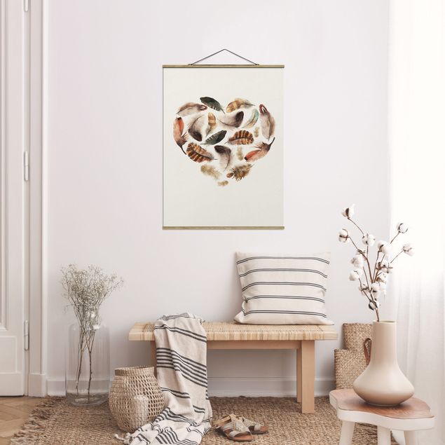 Fabric print with poster hangers - Heart Of Feathers