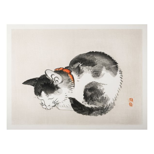 Print on aluminium - Asian Vintage Drawing Sleeping Cat