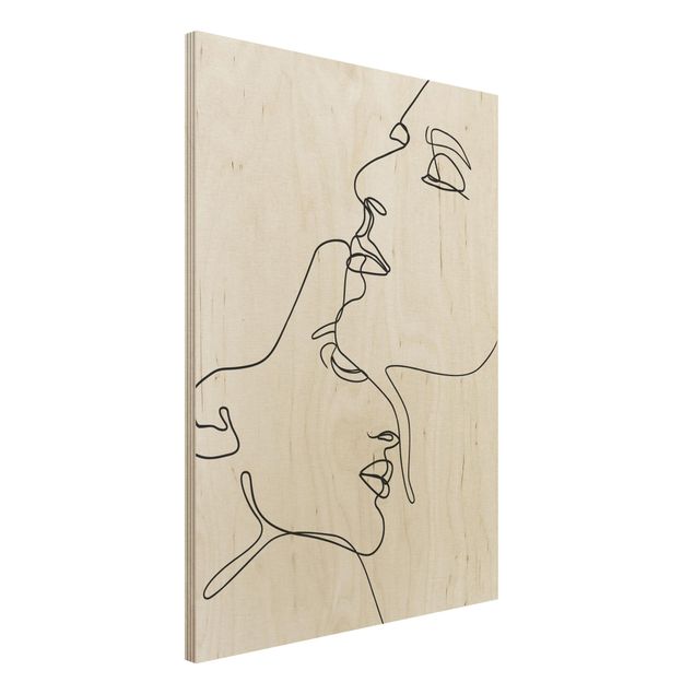 Print on wood - Line Art Gentle Faces Black And White