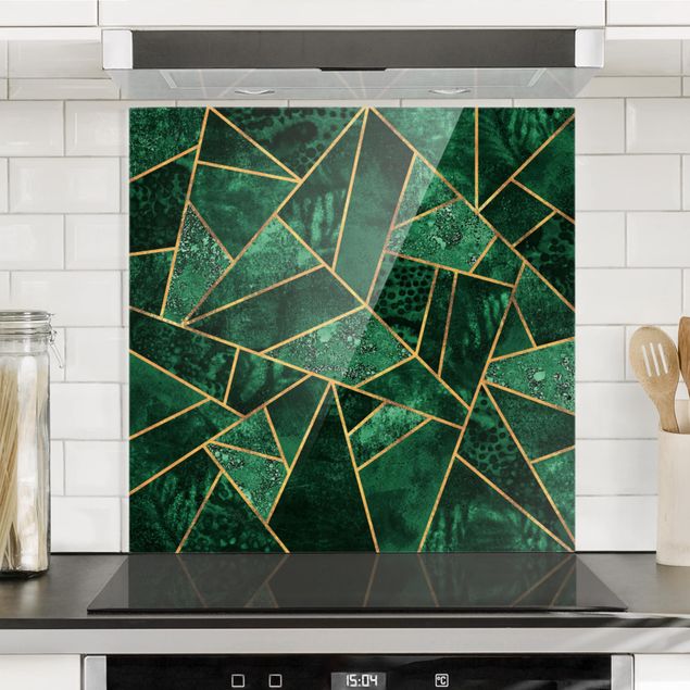 Glass splashback patterns Dark Emerald With Gold