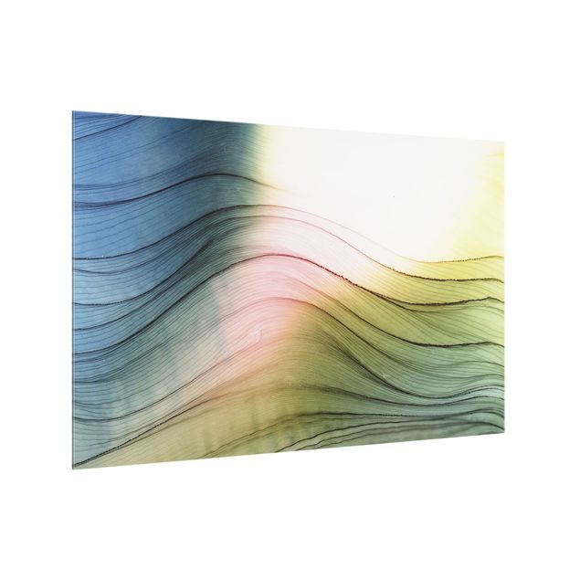 Glass splashbacks Mottled Colours Pink Yellow With Turquoise