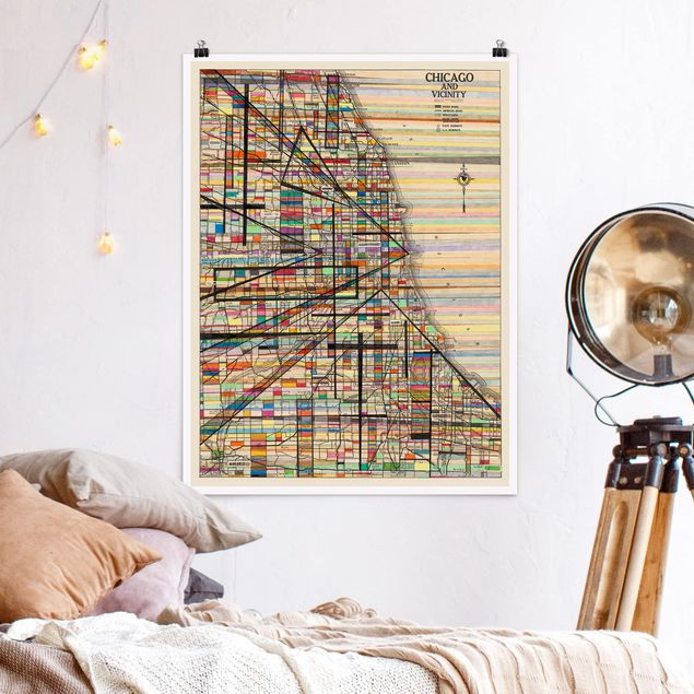 Poster city, country & world maps - Modern Map Of Chicago