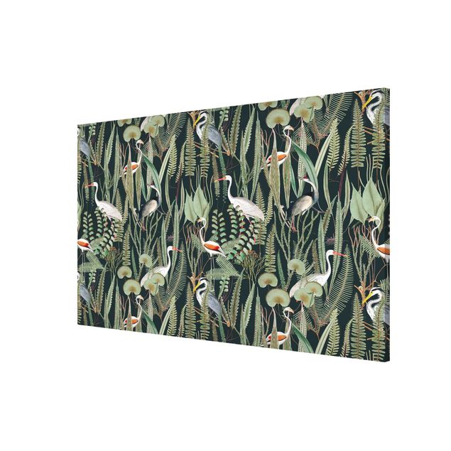 Magnetic memo board - Flamingos And Storks With Plants On Green
