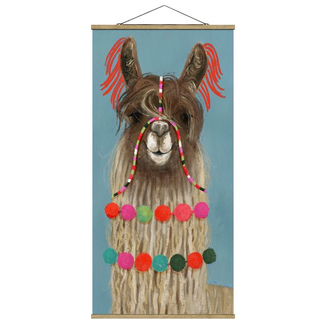 Fabric print with poster hangers - Lama With Jewelry I