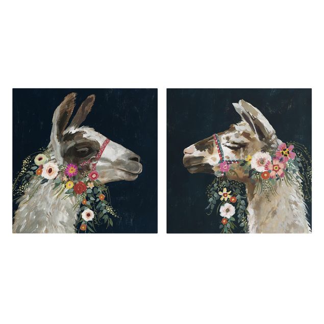 Print on canvas - Lama With Floral Decoration Set I