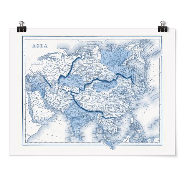 Poster - Map In Blue Tones - Asia