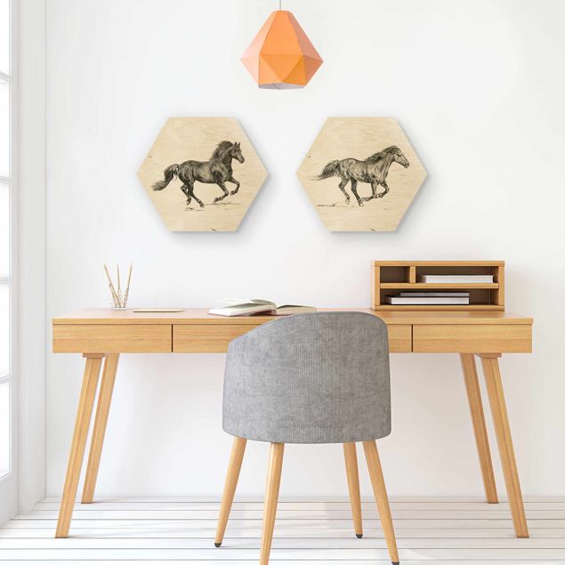 Wooden hexagon - Wild Horse Study Set I