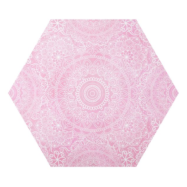 Alu-Dibond hexagon - Pattern Mandala Light Pink