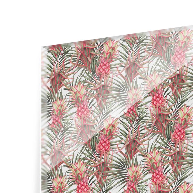 Splashback - Red Pineapple With Palm Leaves Tropical - Square 1:1