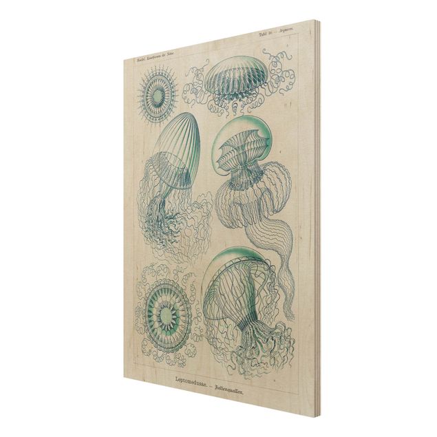 Print on wood - Vintage Board Jellyfish In Blue