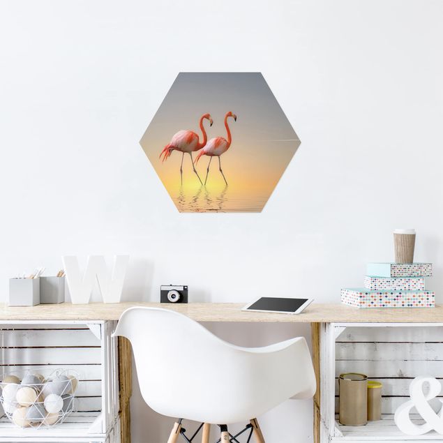 Alu-Dibond hexagon - Flamingo Love