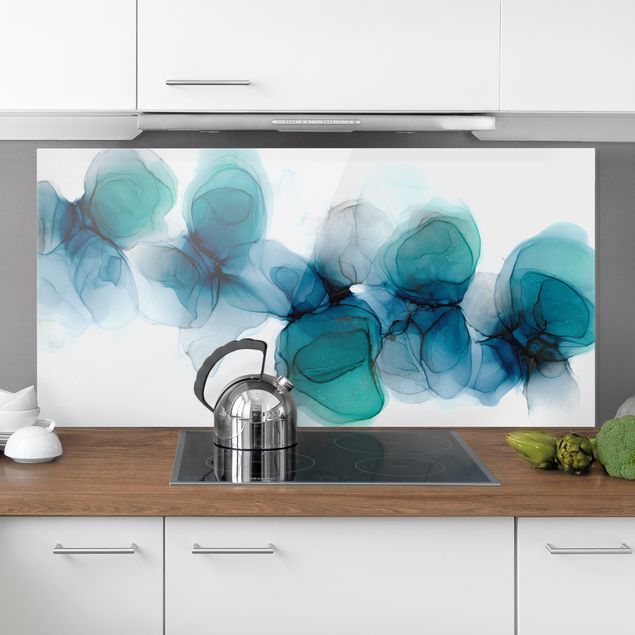 Glass splashback Wild Flowers In Blue And Gold