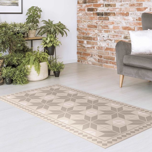 Outdoor rugs Geometrical Tiles Star Flower Sand With Narrow Border