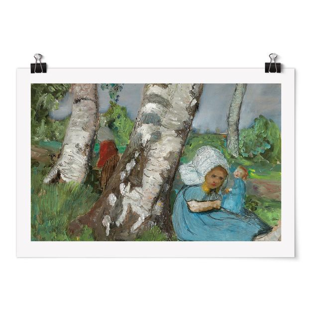 Poster - Paula Modersohn-Becker - Child with Doll Sitting on a Birch Trunk