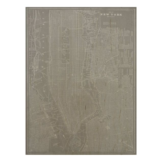 Print on wood - Vintage Map New York Manhattan