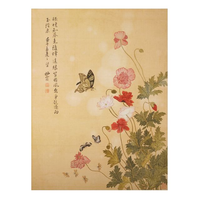 Print on aluminium - Yuanyu Ma - Poppy Flower And Butterfly