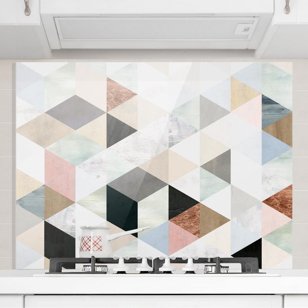 Glass splashback patterns Watercolor Mosaic With Triangles I