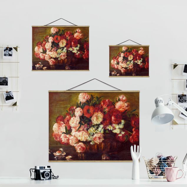 Fabric print with poster hangers - Auguste Renoir - Still Life With Peonies