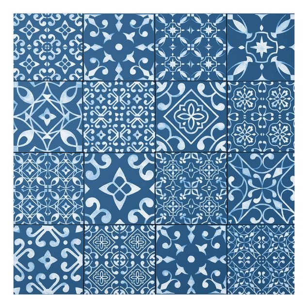 Glass Splashback - Pattern Tiles Navy White - Square 1:1