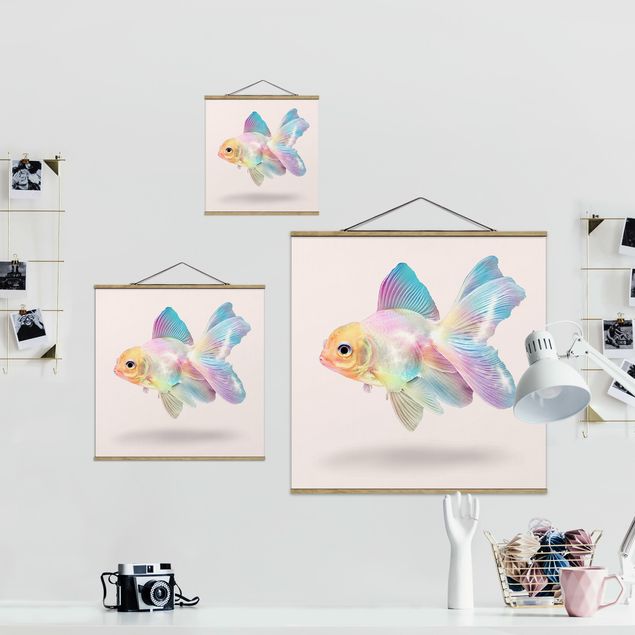 Fabric print with poster hangers - Fish In Pastel