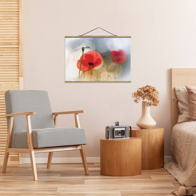 Fabric print with poster hangers - Poppies In The Morning