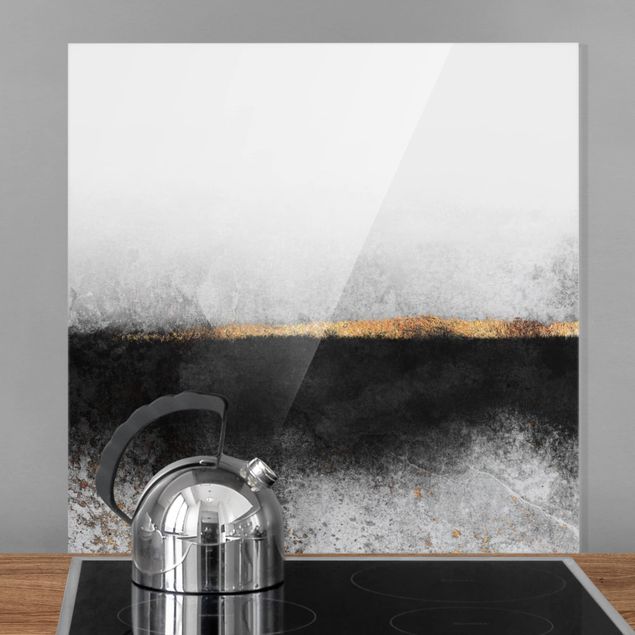 Glass splashback patterns Abstract Golden Horizon Black And White