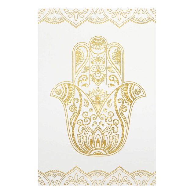 Glass print - Hamsa Hand Illustration White Gold