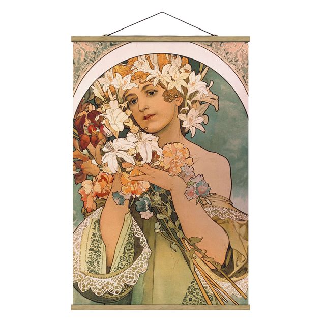 Fabric print with poster hangers - Alfons Mucha - Flower