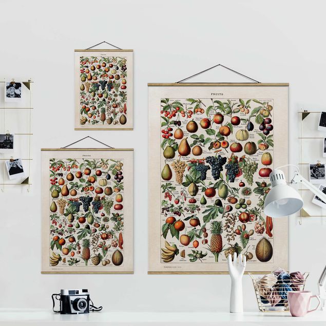 Fabric print with poster hangers - Vintage Board Fruits