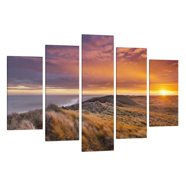 Print on canvas 5 parts - Sunrise On The Beach On Sylt