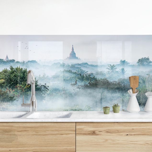 Kitchen splashback architecture and skylines Morning Fog Over The Jungle Of Bagan