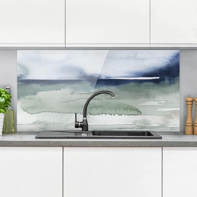 Glass splashback kitchen landscape Ocean Waves I