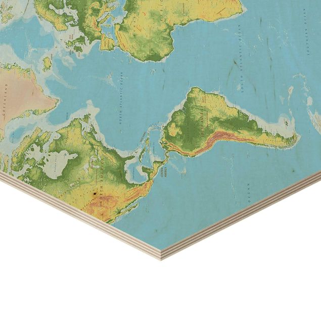 Wooden hexagon - Physical World Map