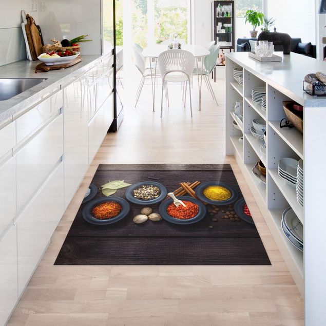 modern area rugs Black Bowls with Spices
