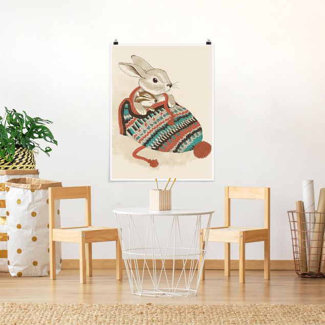 Poster - Illustration Cuddly Santander Rabbit In Hat