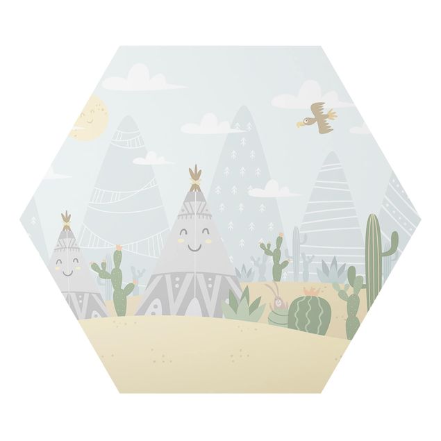 Alu-Dibond hexagon - Tepee With Cacti