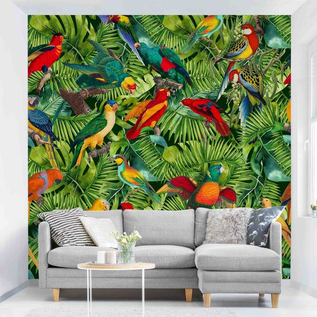 Wallpaper - Colourful Collage - Parrots In The Jungle