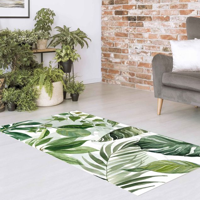 Outdoor rugs Watercolour Tropical Leaves And Tendrils