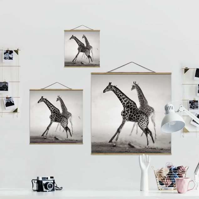 Fabric print with poster hangers - Giraffe Hunt
