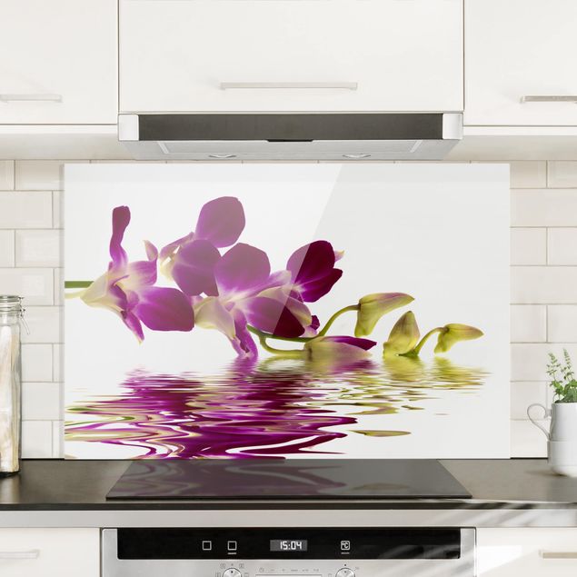 Glass splashback kitchen flower Pink Orchid Waters