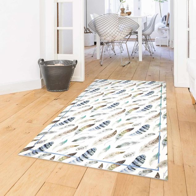 Outdoor rugs Boho Watercolour Feathers In Earthy Colours With Frame